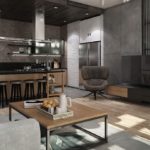 การออกแบบห้องนั่งเล่นห้องครัว 18 m2 ลอฟท์