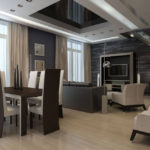 การออกแบบของห้องครัวห้องนั่งเล่น 18 m2 ในบ้าน