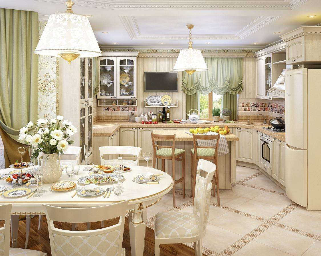 ห้องครัวห้องรับแขก 18 m2 โปรวองซ์