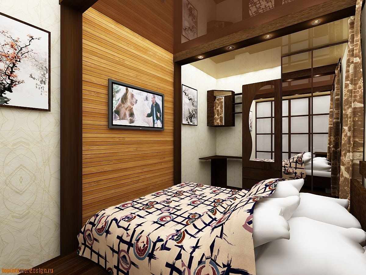 ตัวเลือกของการตกแต่งที่สวยงามของห้องนอนแคบ