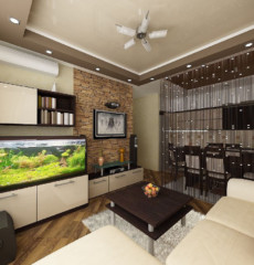 ห้องครัวห้องนั่งเล่น 15 m2 ออกแบบตกแต่งภายใน