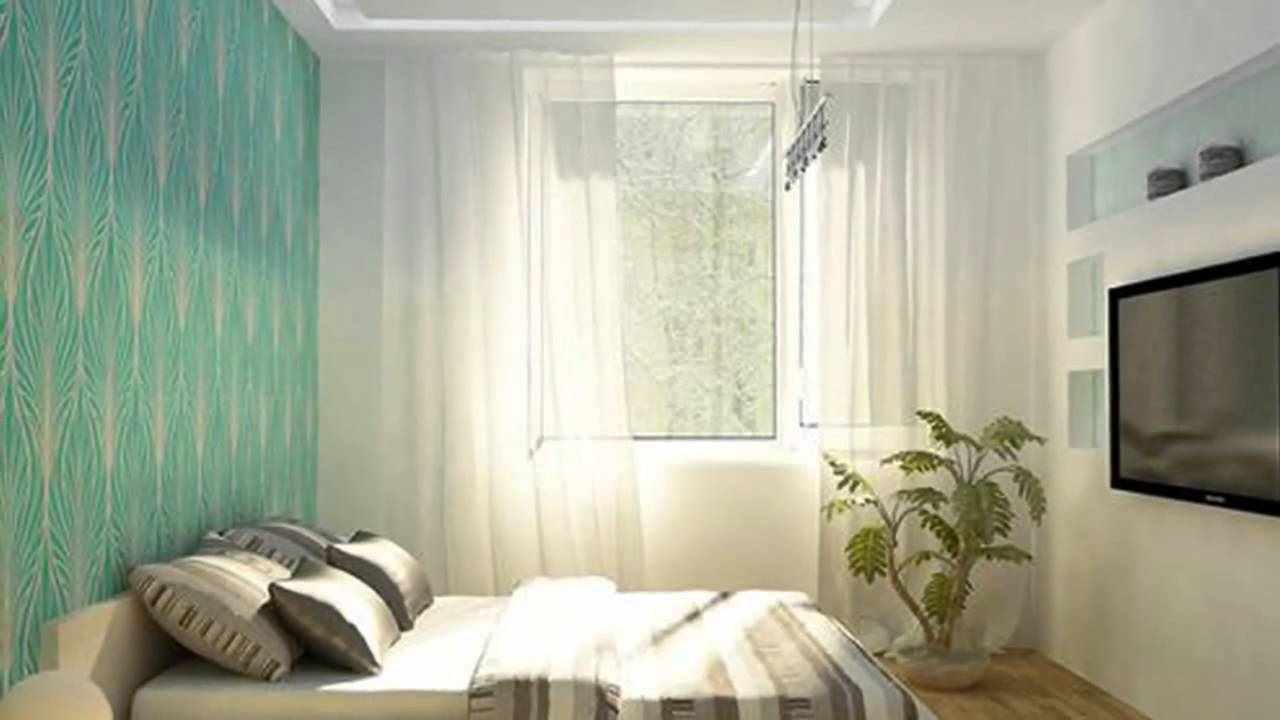 รุ่นของการตกแต่งภายในที่สวยงามของห้องนอนแคบ ๆ