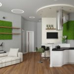 สีเขียวในการตกแต่งภายในของห้องครัวที่ทันสมัย
