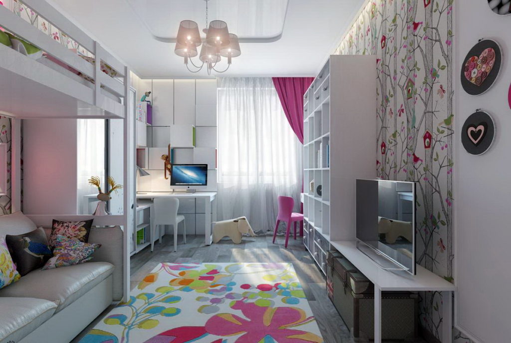 ทีวีในห้องเด็กสำหรับเด็กผู้หญิงสองคน