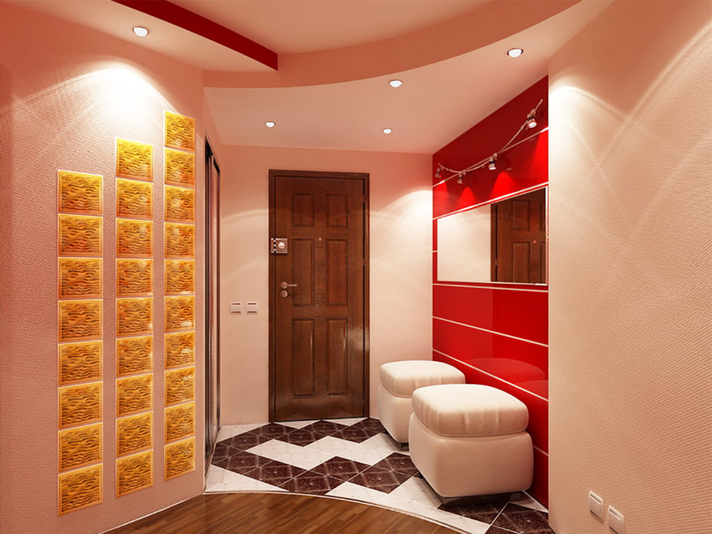 สีแดงในการตกแต่งภายในของห้องโถง