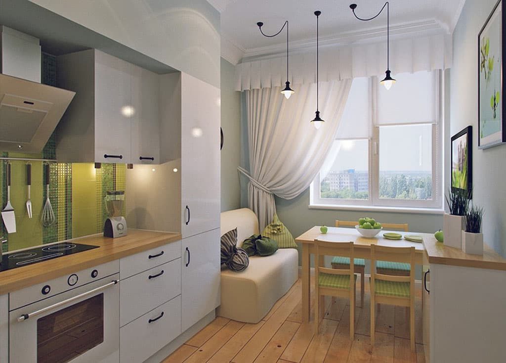 องค์กรของพื้นที่รับประทานอาหารใกล้หน้าต่างห้องครัว