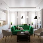 ห้องครัว - ห้องนั่งเล่นพร้อมหน้าต่างแคบสามบาน