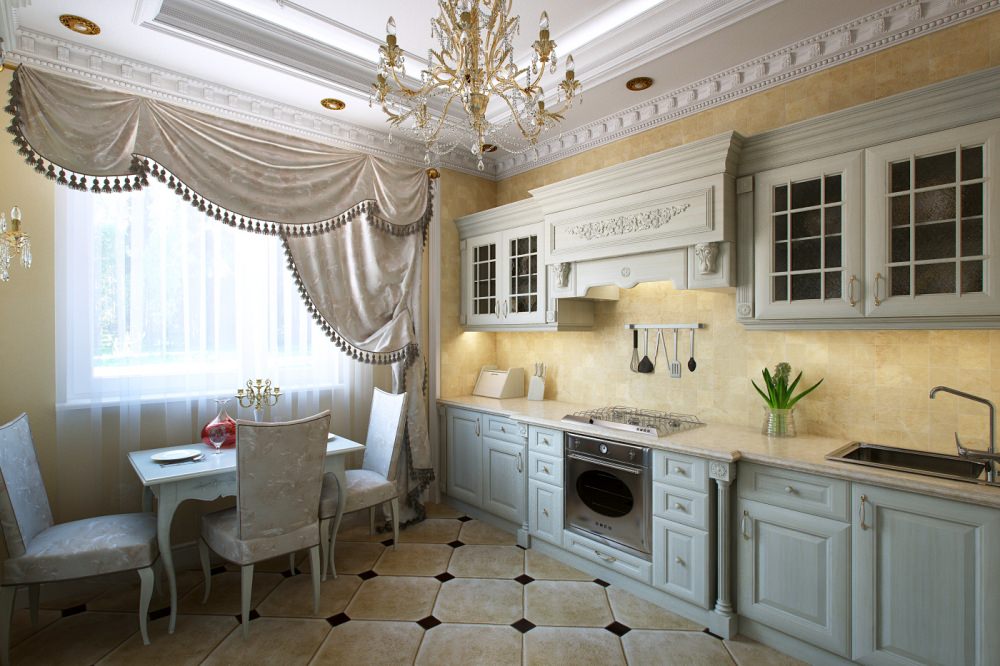 องค์ประกอบการตกแต่งในการตกแต่งภายในของห้องครัวคลาสสิก