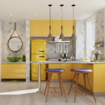 Kitchen with a small area in yellow