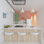 Pendant lights fit well into the interior of a small kitchen with high ceilings