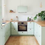 Modern kitchen with beautiful facades in mint color