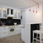 Modern design of a small white and black kitchen