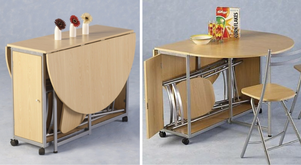 Convertible table and folding chairs