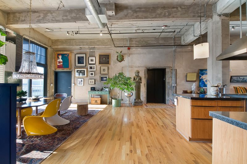 ห้องครัวสไตล์ Eco-loft ห้องรับแขกเพดานคอนกรีต