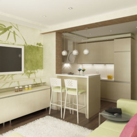 ห้องครัว - ห้องนั่งเล่นพร้อมบาร์อาหารเช้า