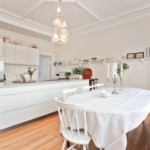 ผ้าปูโต๊ะในการตกแต่งภายในของห้องครัวสไตล์ Minimalism