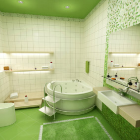 สีเขียวในการตกแต่งภายในของห้องน้ำ