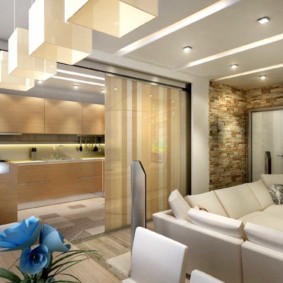 Iluminação da sala de cozinha em uma casa de campo