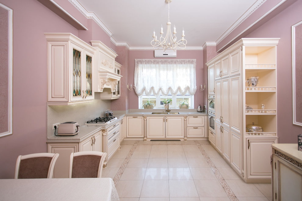 สีของผนังในภาพการตกแต่งภายในห้องครัว