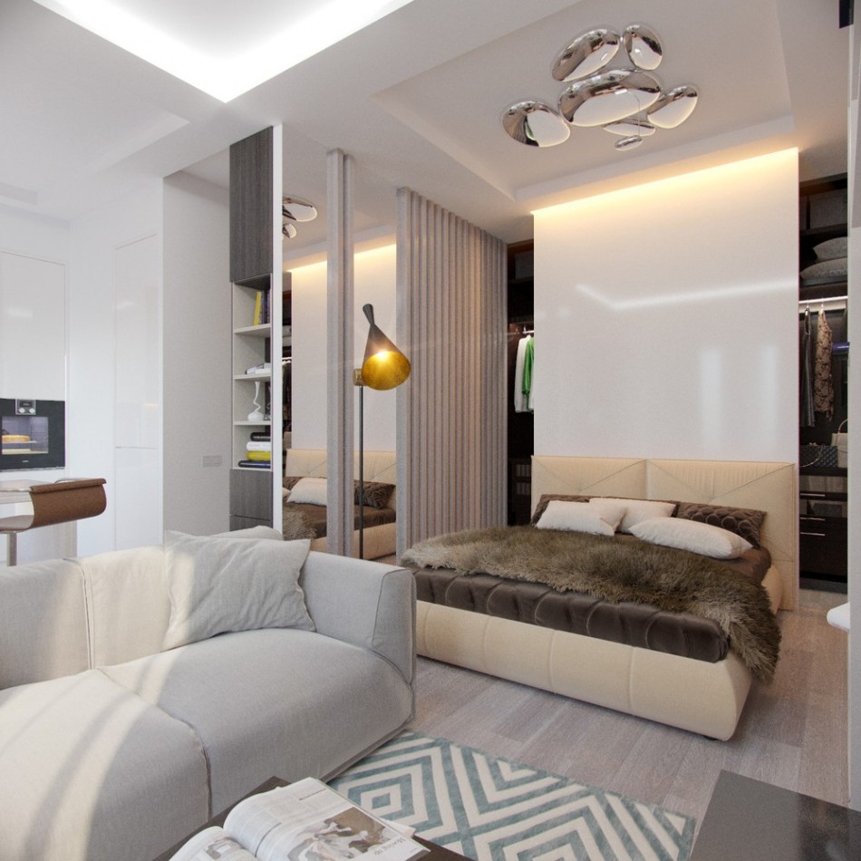 ห้องนอน - ห้องนั่งเล่น 18 ตร.ม. ภาพการออกแบบ