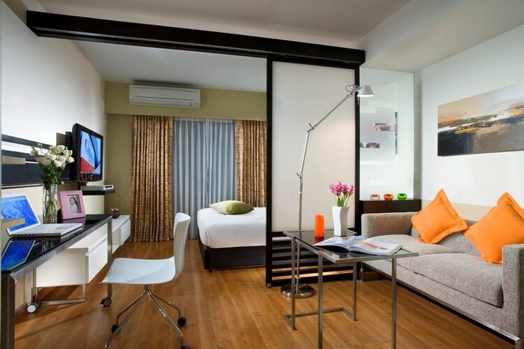 ห้องนอน - ห้องนั่งเล่น 18 ตร.ม. การออกแบบภาพ