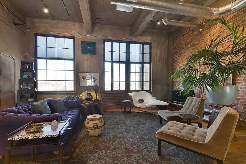 ปาล์มสีเขียวในห้องครัวสไตล์ Eco-Loft