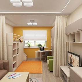 ห้องนอนและเด็กในการตกแต่งภายในภาพถ่ายหนึ่งห้อง