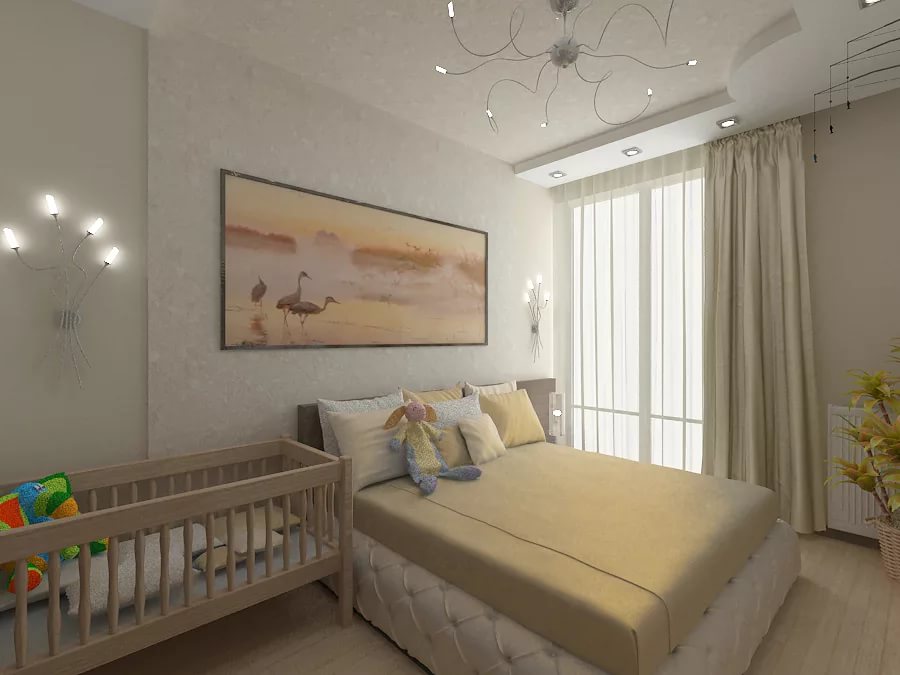ห้องนอนและห้องเด็กในแนวคิดการออกแบบหนึ่งห้อง
