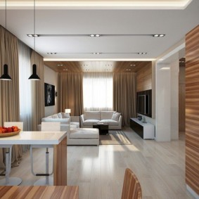 การออกแบบห้องนั่งเล่นห้องครัวที่ทันสมัยในบ้านส่วนตัว