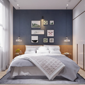 ผนังสีเทาในห้องนอนของอพาร์ตเมนต์ในเมือง