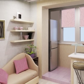 ห้องครัวรวมกับการตกแต่งภายในที่ระเบียง