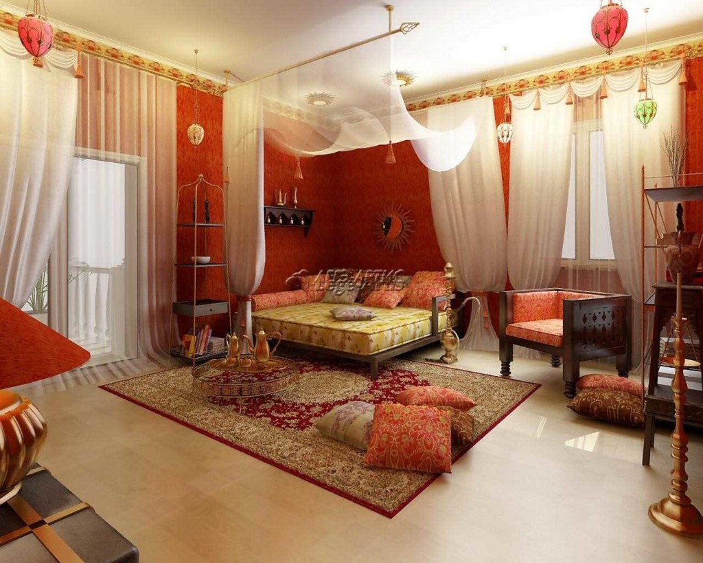 หมอนพรมเปอร์เซียในห้องนอน