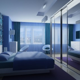 ภาพการออกแบบห้องนอนสีฟ้า