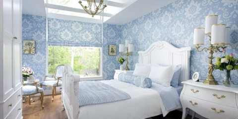 ห้องนอนในแนวคิดการตกแต่งสีฟ้า