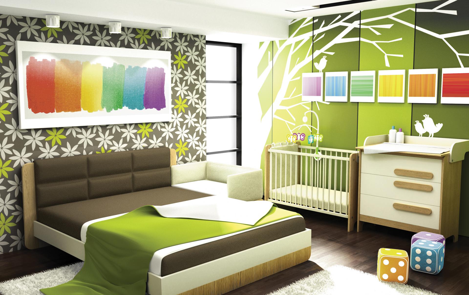 ห้องนอนและห้องเด็กในแนวคิดการออกแบบห้องเดียวกัน