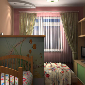 ห้องนอนและเด็กในการตกแต่งภาพหนึ่งห้อง