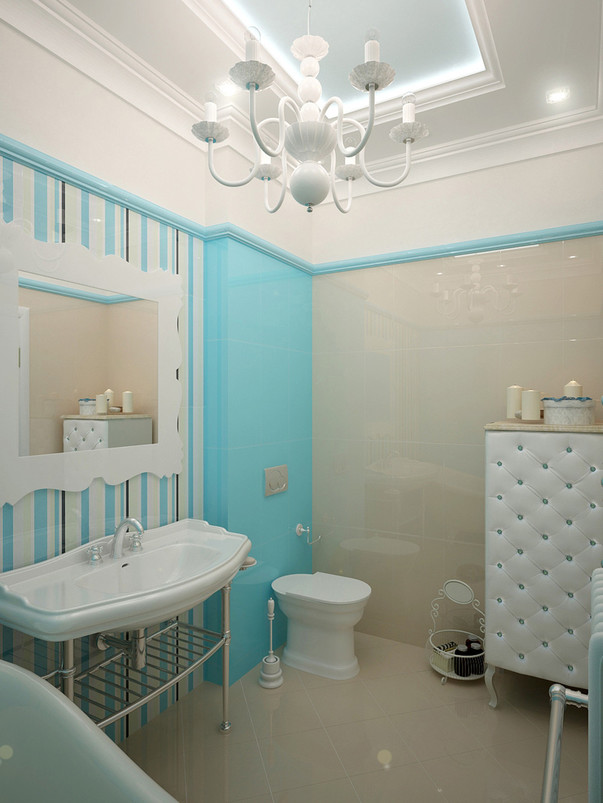 ห้องน้ำสีขาวบนสนามสีเบจ