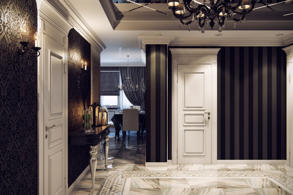 ห้องโถงภายในที่สวยงามในอพาร์ทเมนต์สองห้องนอน