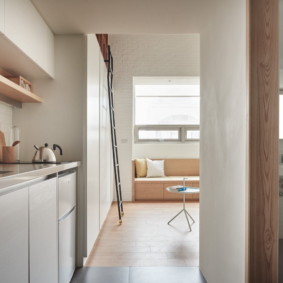 ห้องครัวแบบ Walk-through ในอพาร์ตเมนต์ของเมือง