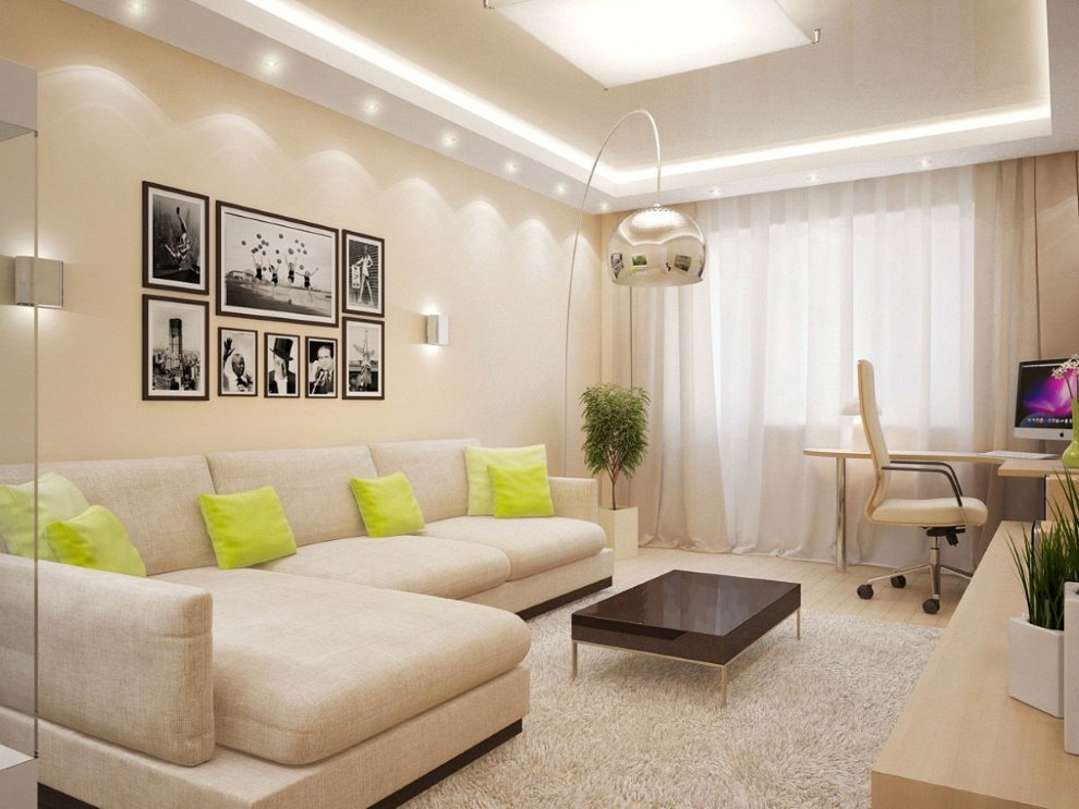 ผนังสีเบจของห้องโถงในอพาร์ทเมนต์สองห้อง