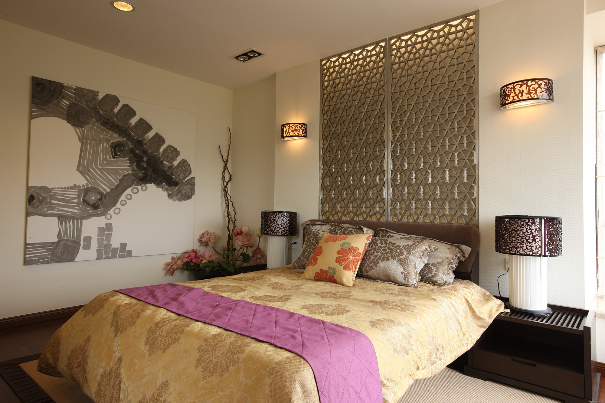 sconces ในห้องนอนเหนือแนวคิดการตกแต่งภายในเตียง
