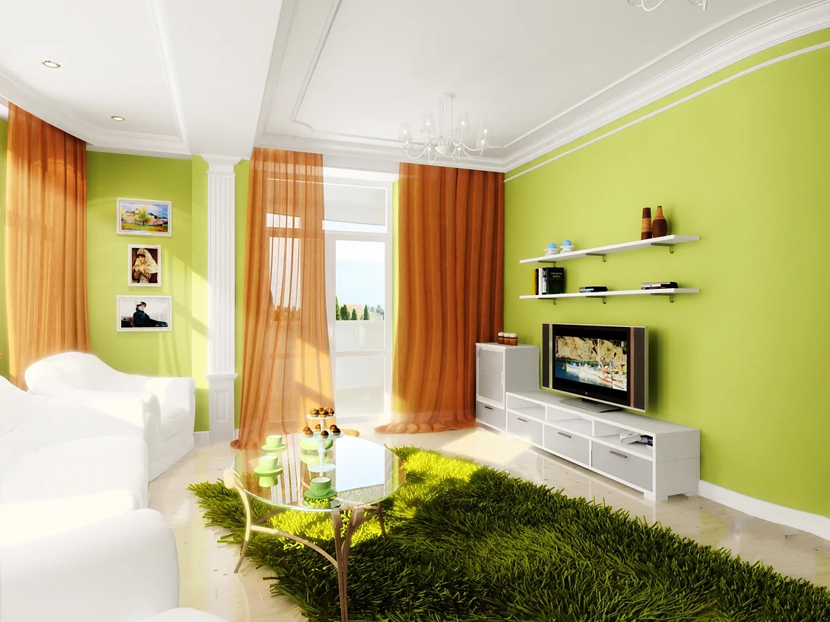 ห้องนั่งเล่นในโทนสีเขียว 17sq m