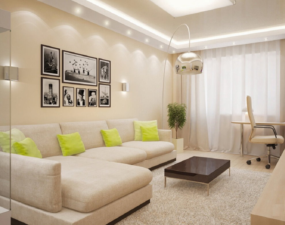 เพดานดูเพล็กซ์ในห้องนั่งเล่นพร้อมโซฟา