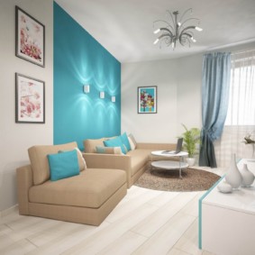ผนังสีเขียวขุ่นในการตกแต่งภายในห้องนั่งเล่น