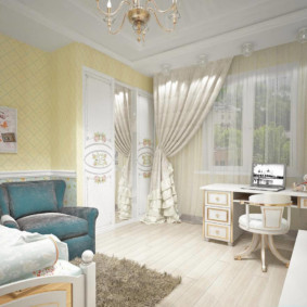วอลล์เปเปอร์สีเหลืองในห้องของเด็กหญิงตัวเล็ก ๆ