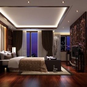 เพดานที่ถูกระงับในแนวคิดการตกแต่งภายในห้องนอน