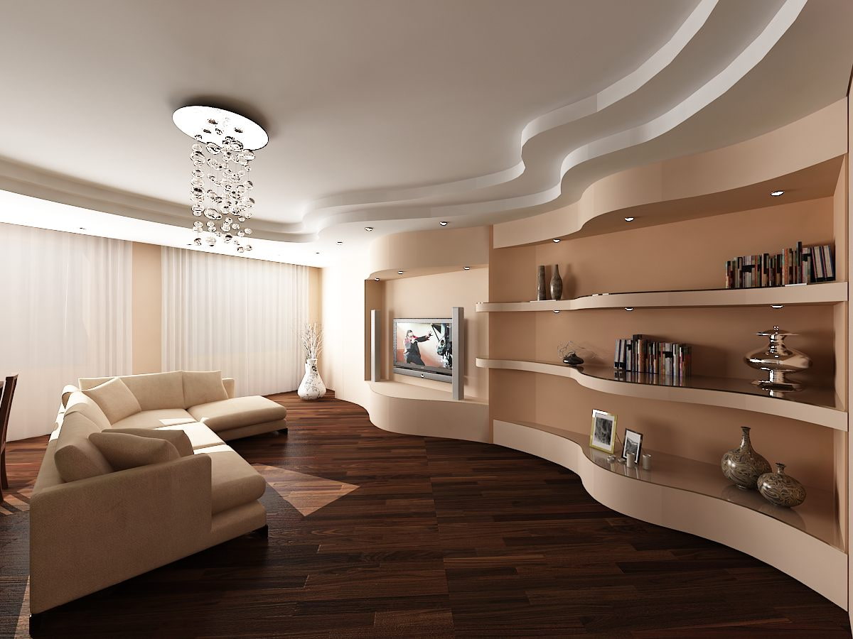 เพดาน drywall สำหรับการออกแบบห้องนั่งเล่น