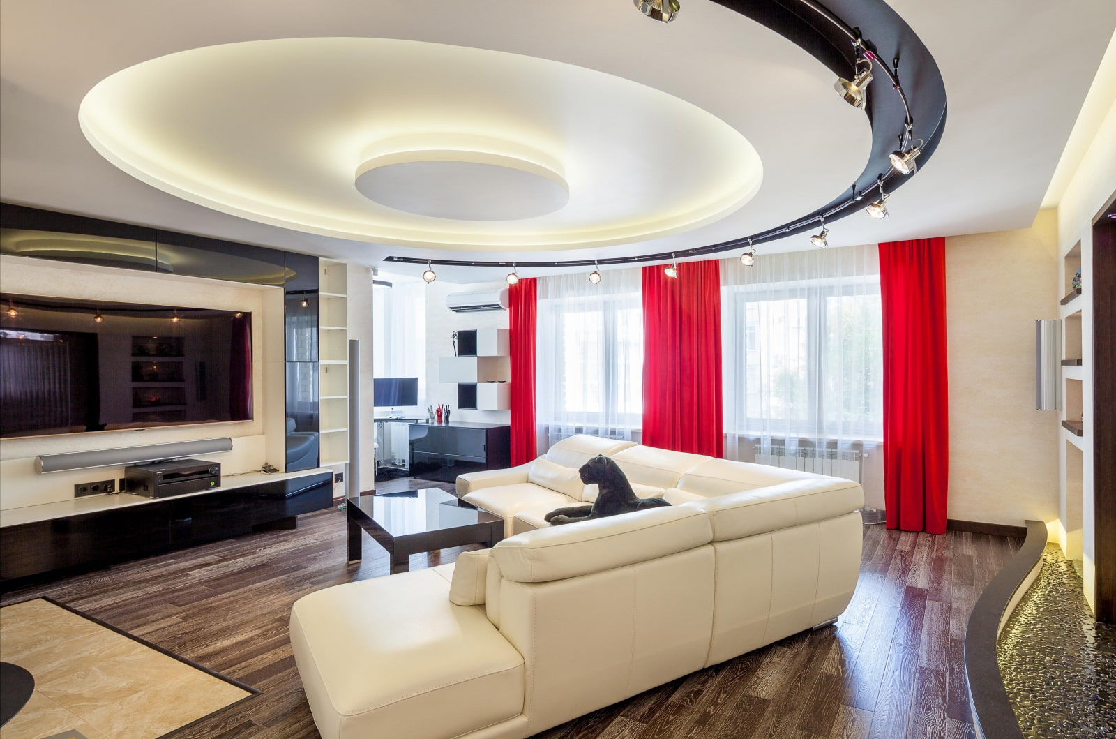 เพดาน drywall สำหรับแนวคิดการตกแต่งห้องนั่งเล่น