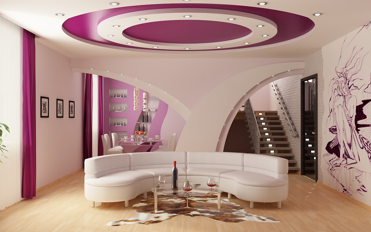 เพดาน drywall สำหรับแนวคิดการออกแบบห้องนั่งเล่น