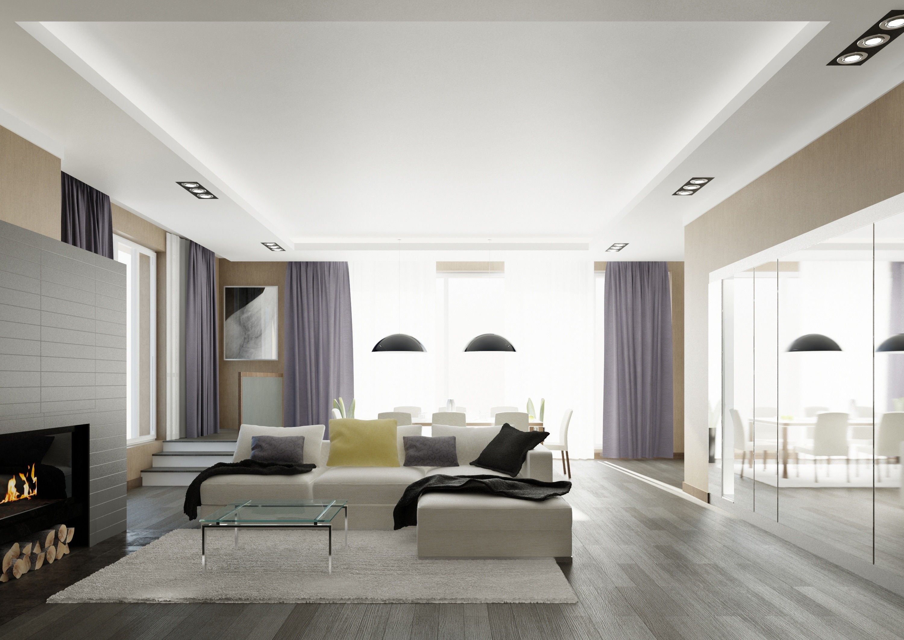 เพดาน drywall สำหรับแนวคิดห้องนั่งเล่น